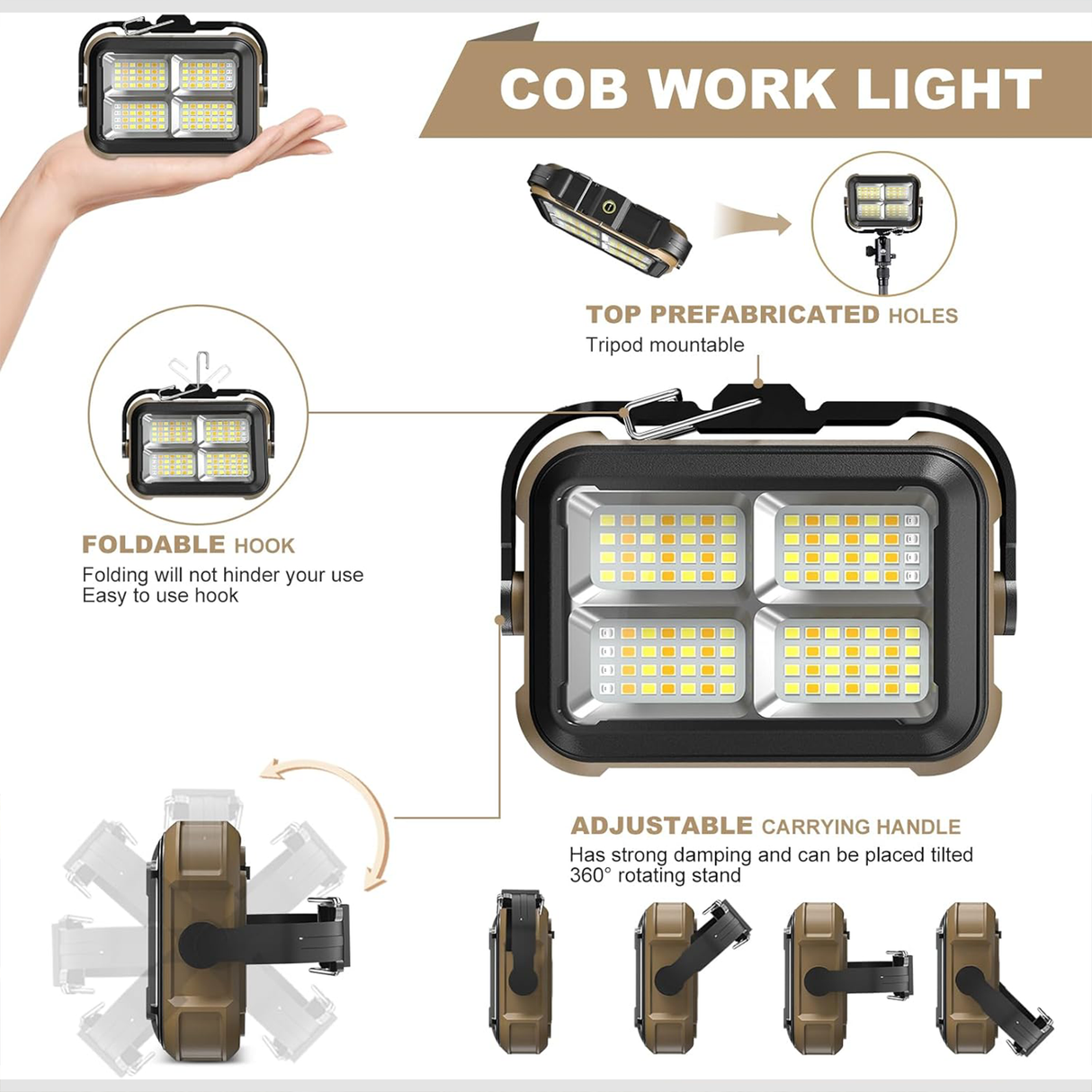 Solar Work Light Type-C with Hook & Magnetic Base – Multi-Function LED | Multi-Function LED | SASKA Trading
