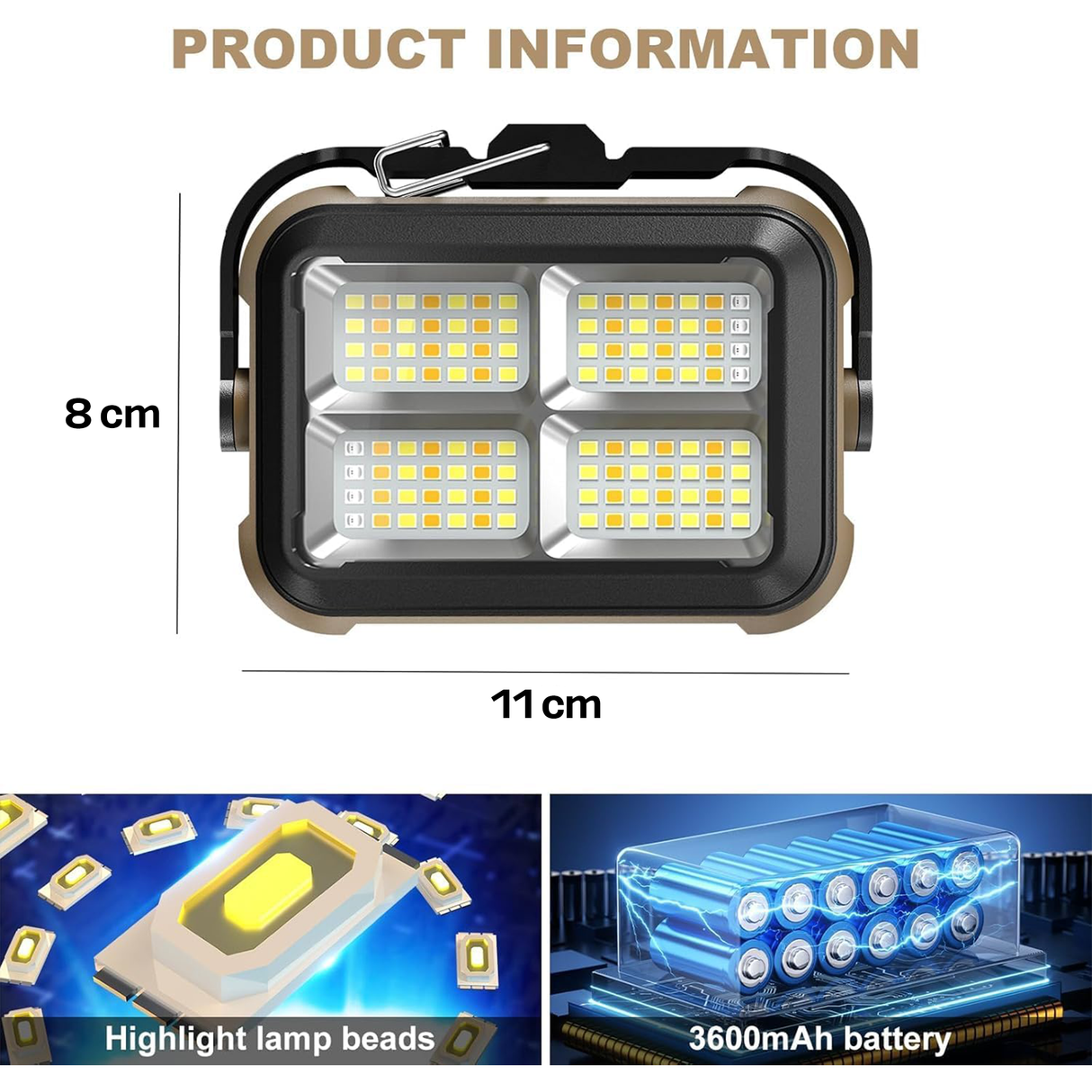 Solar Work Light Type-C with Hook & Magnetic Base – Multi-Function LED | Multi-Function LED | SASKA Trading