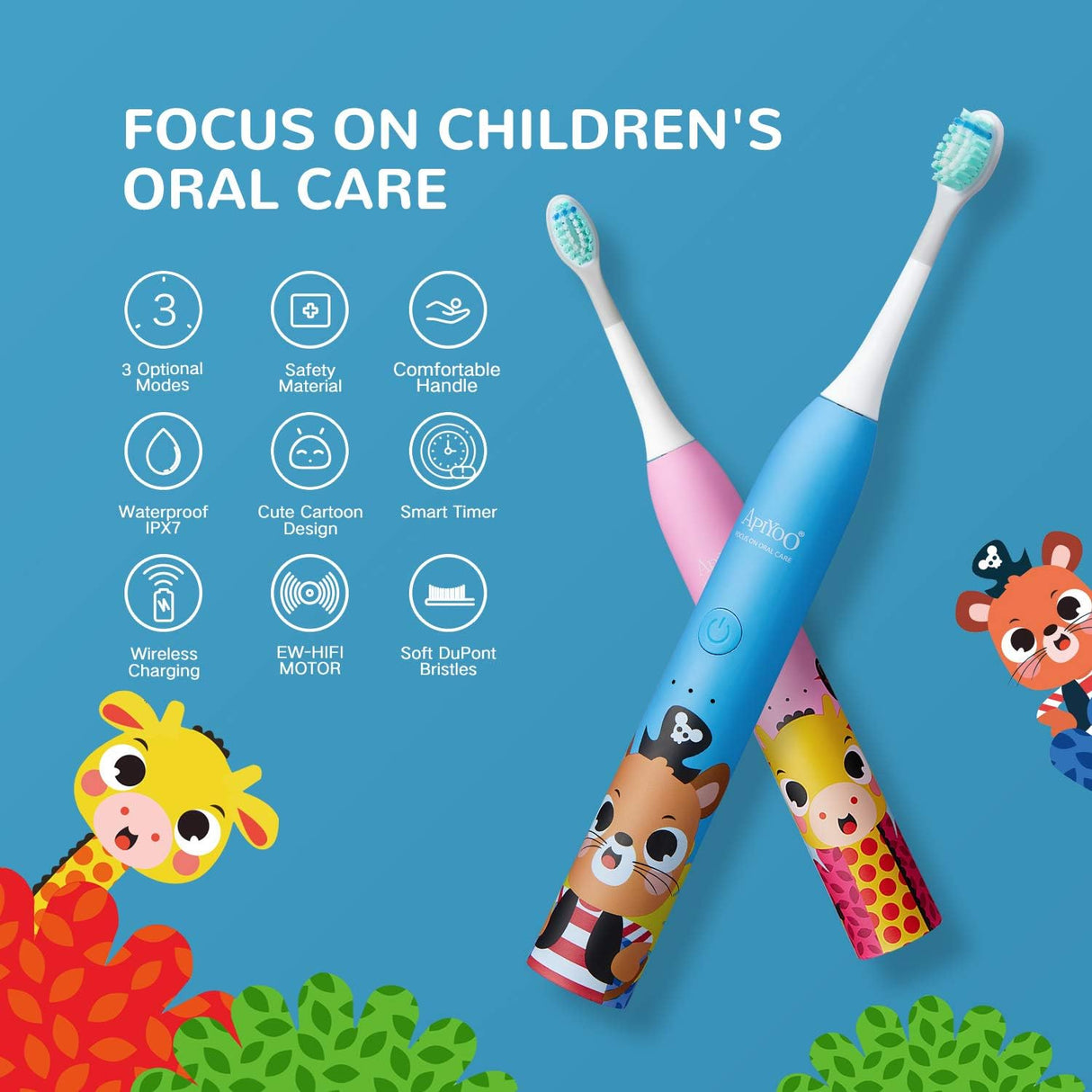 Apiyoo A7 Sonic Electric Kids Toothbrush | Electric Toothbrush | SASKA Trading
