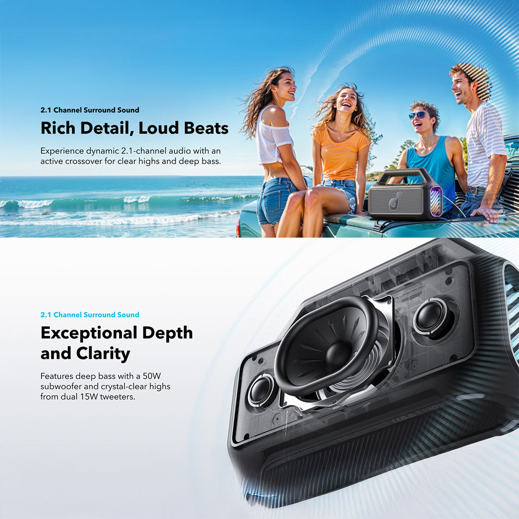 سماعة بلوتوث خارجية Boom 2، مقاومة للماء وقابلة للطفو، إضاءة RGB من Soundcore by Anker