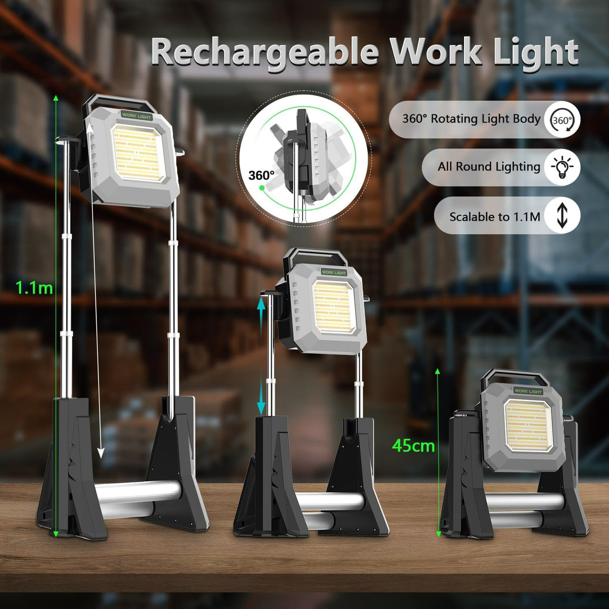 Portable Multifunctional Work Light – Adjustable and Rechargeable.