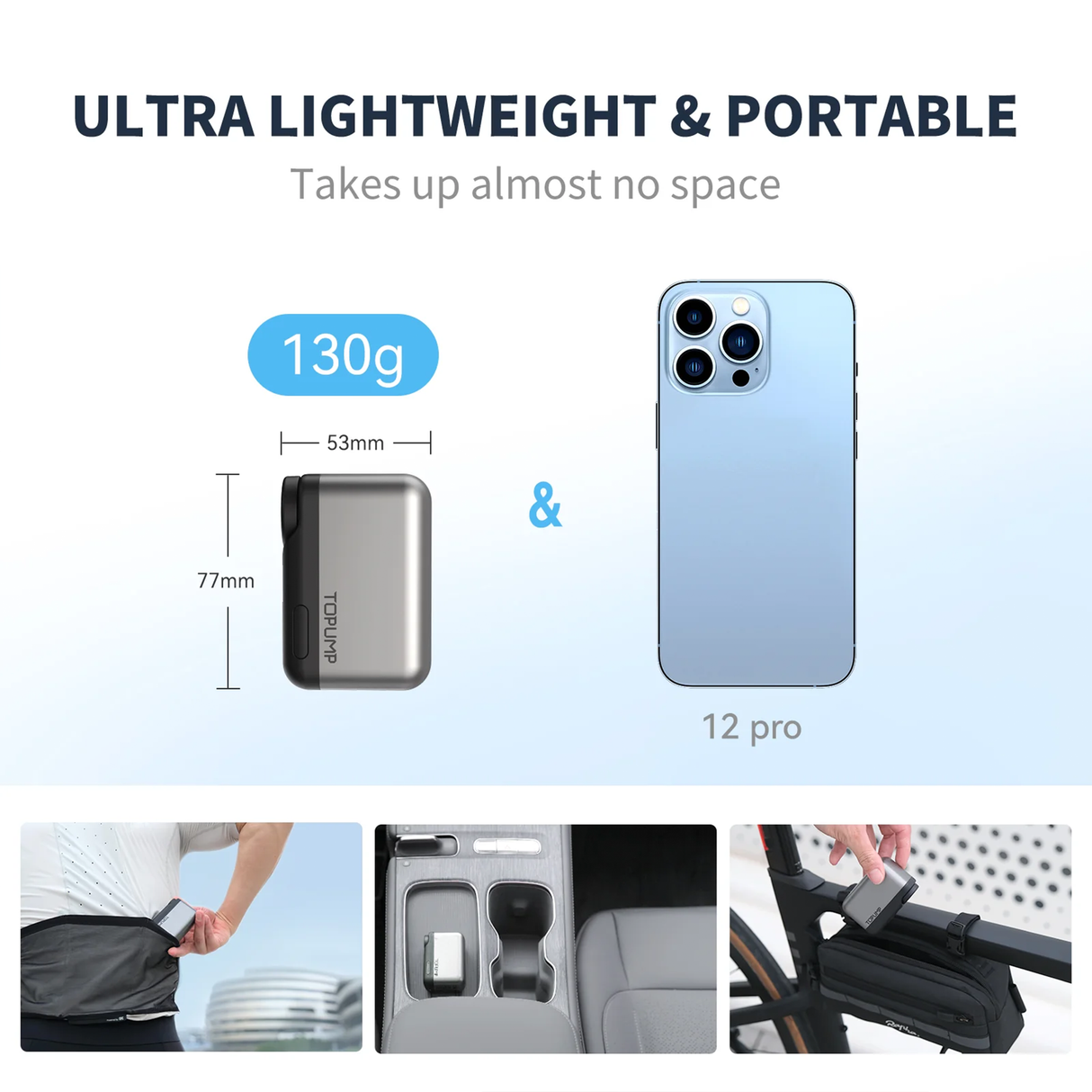 TB2 Pro Mini Electric Bike Pump – 120 PSI USB-C Rechargeable Tire Inflator by TOPUMP