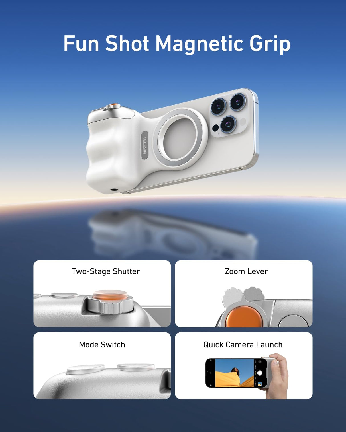 DSLR Style Magnetic Phone Camera Grip with Detachable Wireless Shutter by Telesin | Phone Magnetic Grip | SASKA Trading