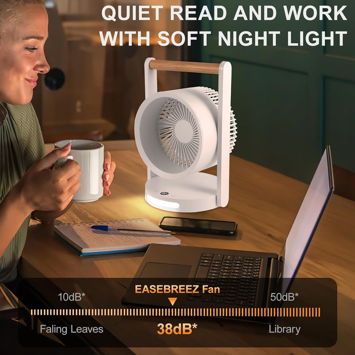 Battery Operated Tabletop Air Circulator Fan with Night Light | Table Fan | SASKA Trading