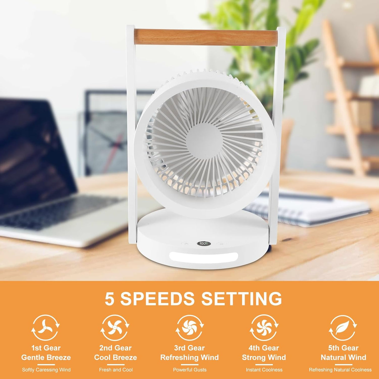 Battery Operated Tabletop Air Circulator Fan with Night Light | Table Fan | SASKA Trading