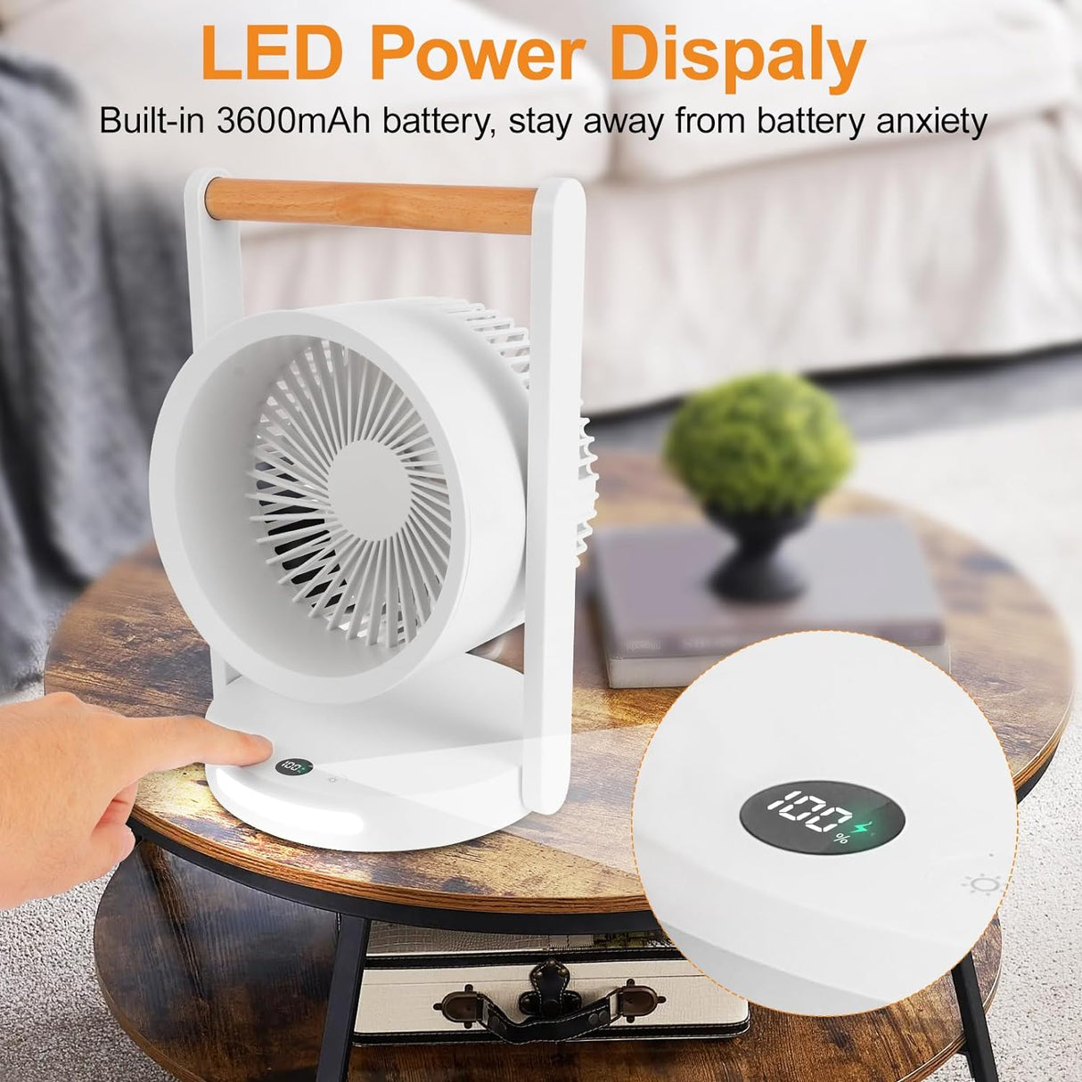 Battery Operated Tabletop Air Circulator Fan with Night Light | Table Fan | SASKA Trading