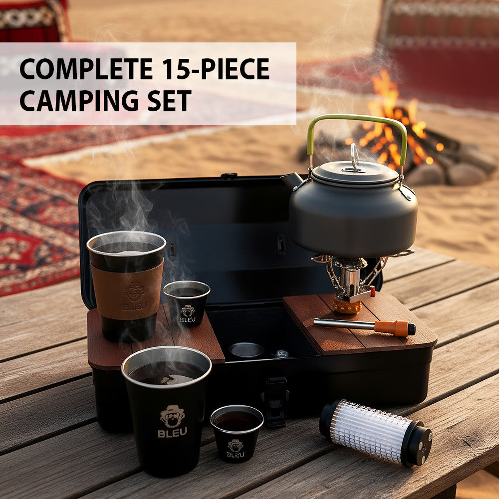 Tea and Coffee Camping Set، Cups, Teapot, Spoons, and Accessories for Camping, Hiking, Picnics, Travel