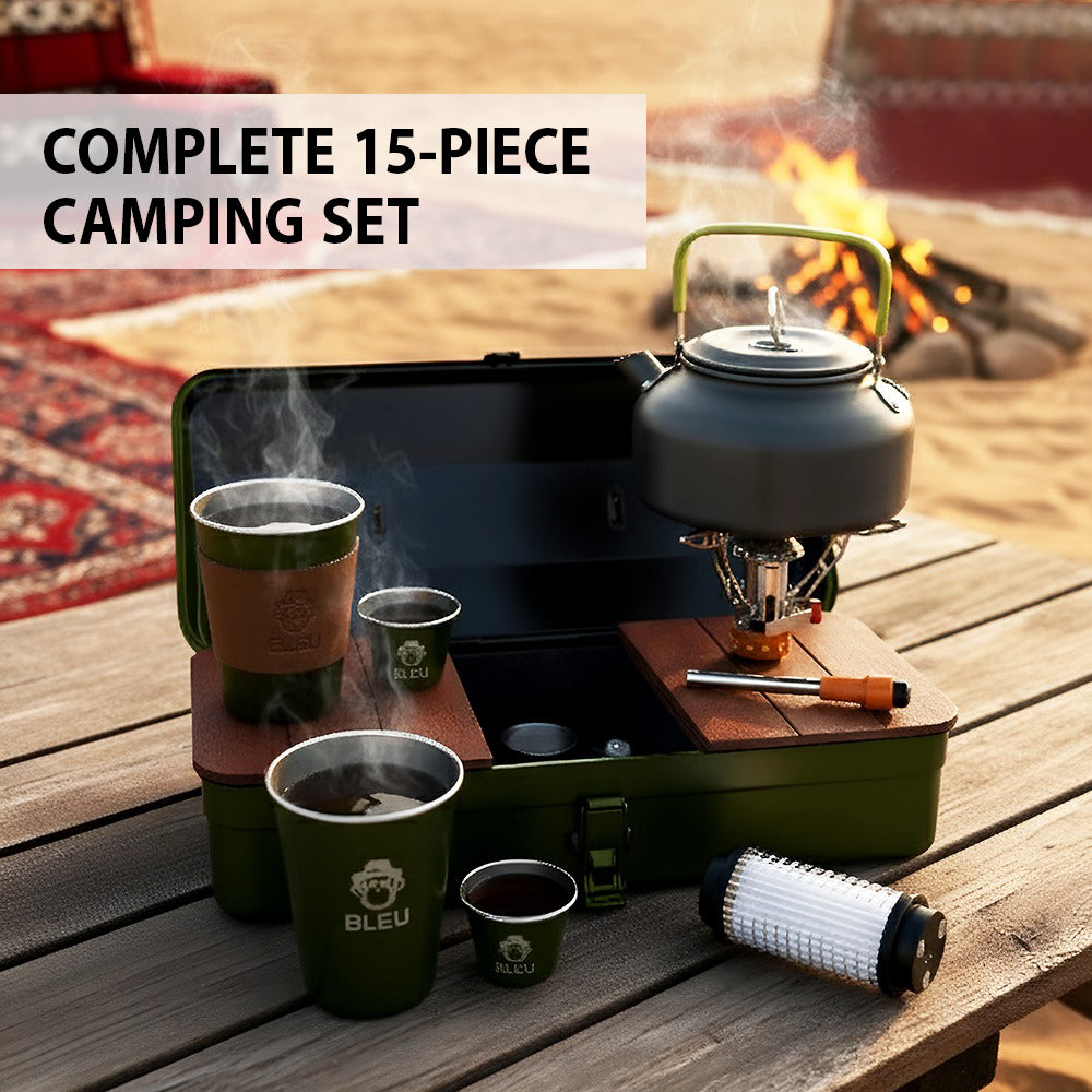 Tea and Coffee Camping Set، Cups, Teapot, Spoons, and Accessories for Camping, Hiking, Picnics, Travel | Tea & Coffee Set | SASKA Trading