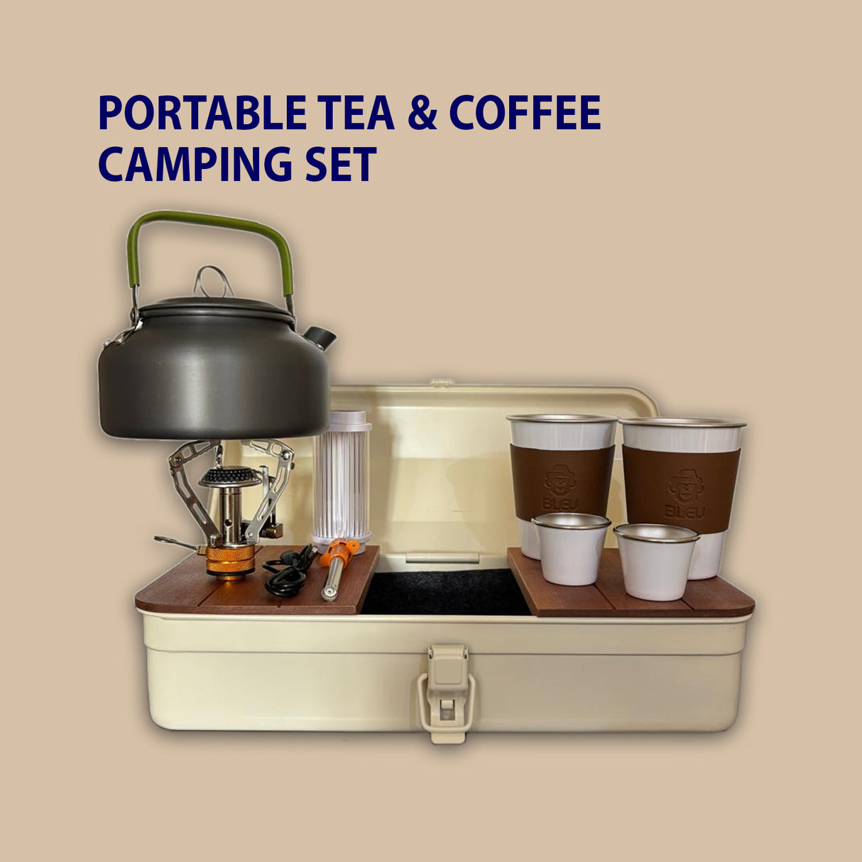 Tea and Coffee Camping Set، Cups, Teapot, Spoons, and Accessories for Camping, Hiking, Picnics, Travel | Tea & Coffee Set | SASKA Trading