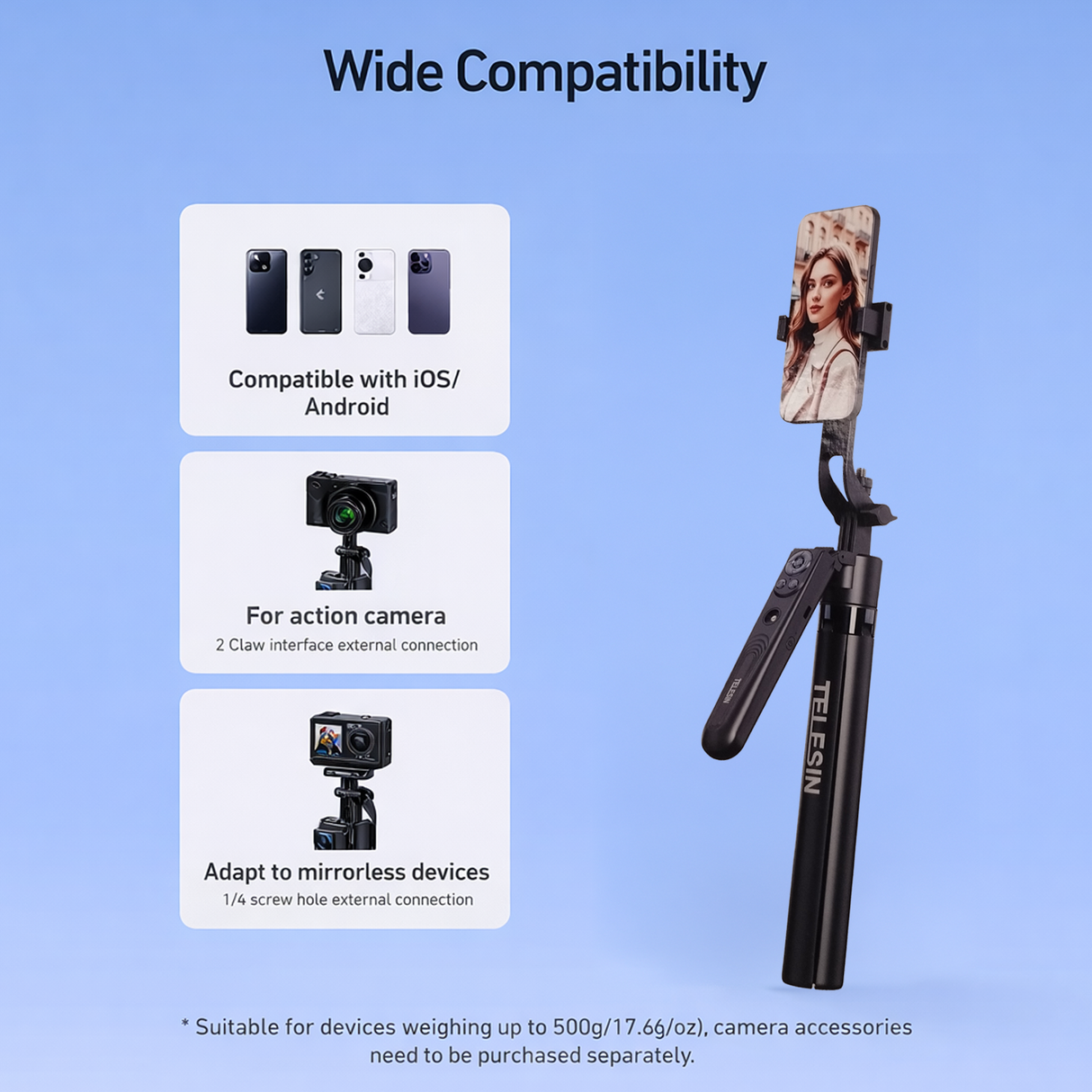 Intelligent Auto Tracking Tripod with Detachable Remote Control Third generation by Telesin