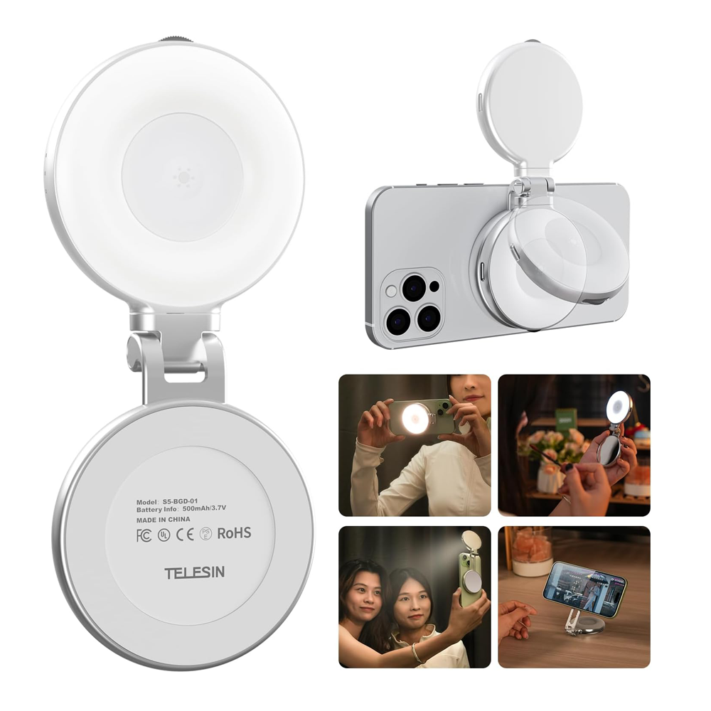 C03 Magnetic Selfie Ring Light with Mirror, 3 Color and Adjustable Height by Telesin | LED Video Light | SASKA Trading