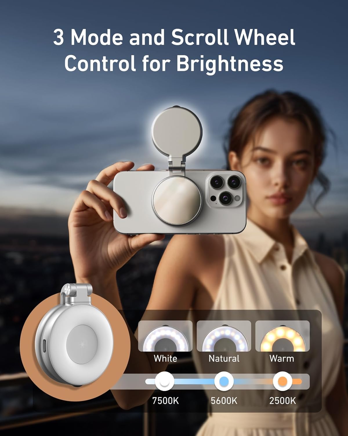 C03 Magnetic Selfie Ring Light with Mirror, 3 Color and Adjustable Height by Telesin | LED Video Light | SASKA Trading