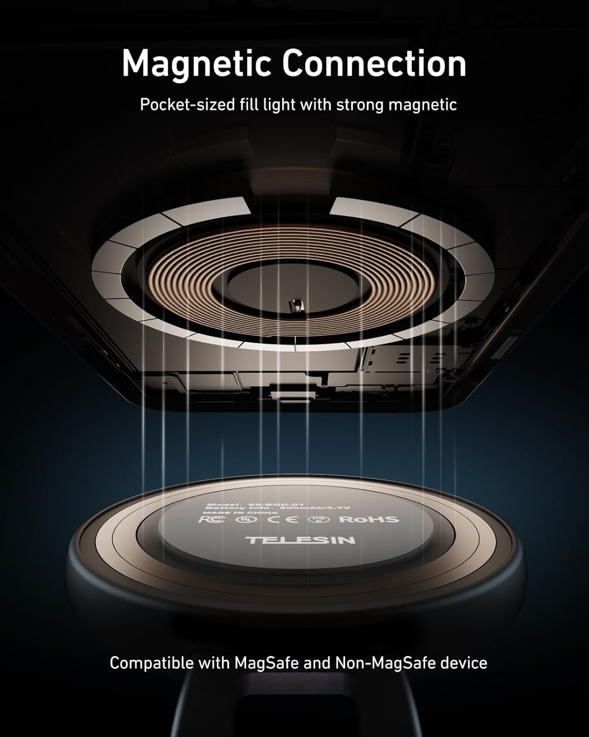 C03 Magnetic Selfie Ring Light with Mirror, 3 Color and Adjustable Height by Telesin | LED Video Light | SASKA Trading