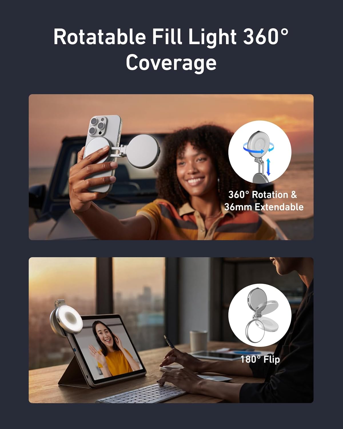 C03 Magnetic Selfie Ring Light with Mirror, 3 Color and Adjustable Height by Telesin | LED Video Light | SASKA Trading