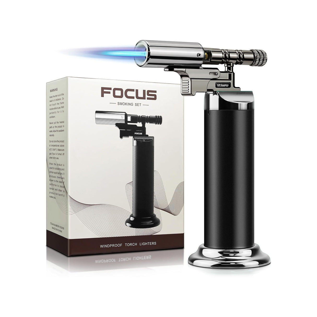 Multi-Purpose Butane Torch Lighter – High Heat, Wind Resistant, Indoor and Outdoor Use by FOCUS