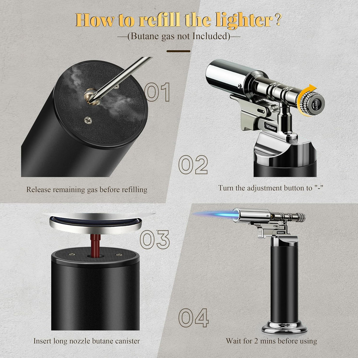 Multi-Purpose Butane Torch Lighter – High Heat, Wind Resistant, Indoor and Outdoor Use by FOCUS