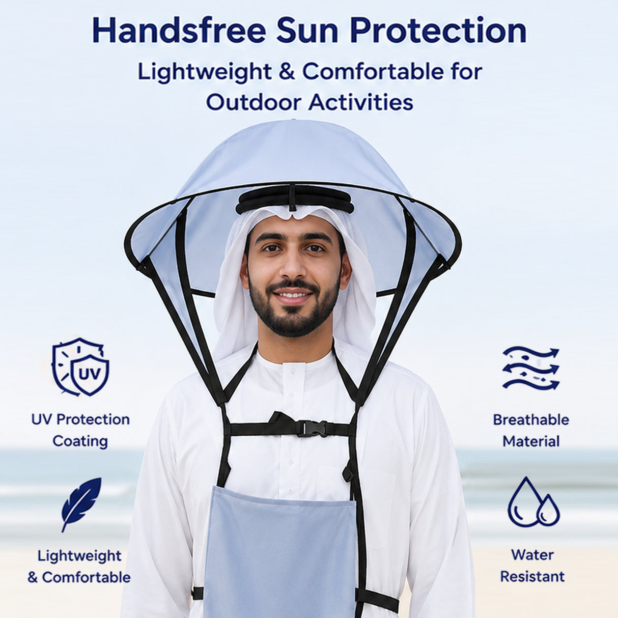 Handsfree UV Protection Umbrella Hat for Outdoor Camping, Beach & Hajj – Foldable Waterproof Sun Hat with Storage Bag for Men & Women