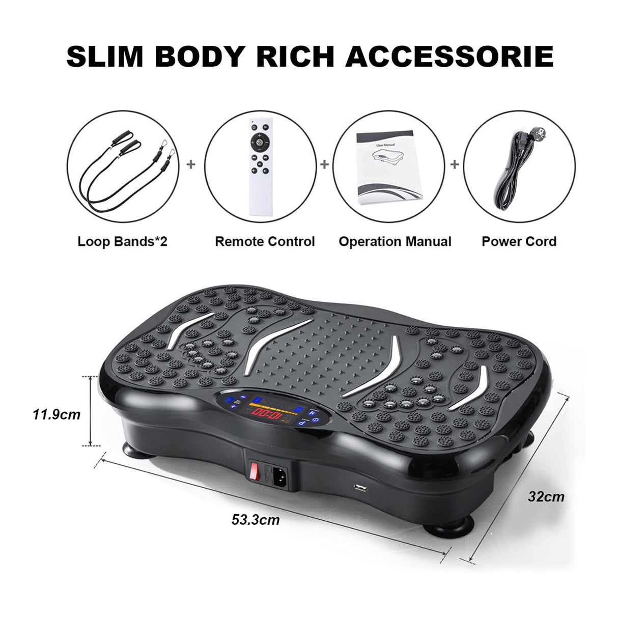 جهاز لوح اهتزاز للتمارين للاستخدام المنزلي مع مكبر صوت بلوتوث وأحزمة مقاومة