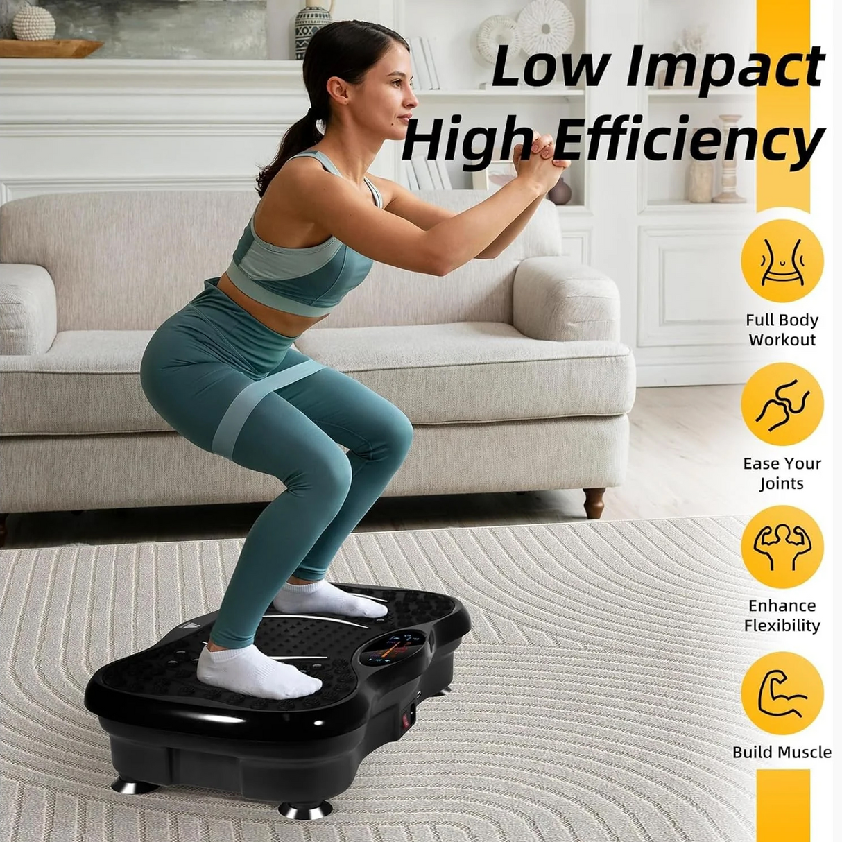 جهاز لوح اهتزاز للتمارين للاستخدام المنزلي مع مكبر صوت بلوتوث وأحزمة مقاومة