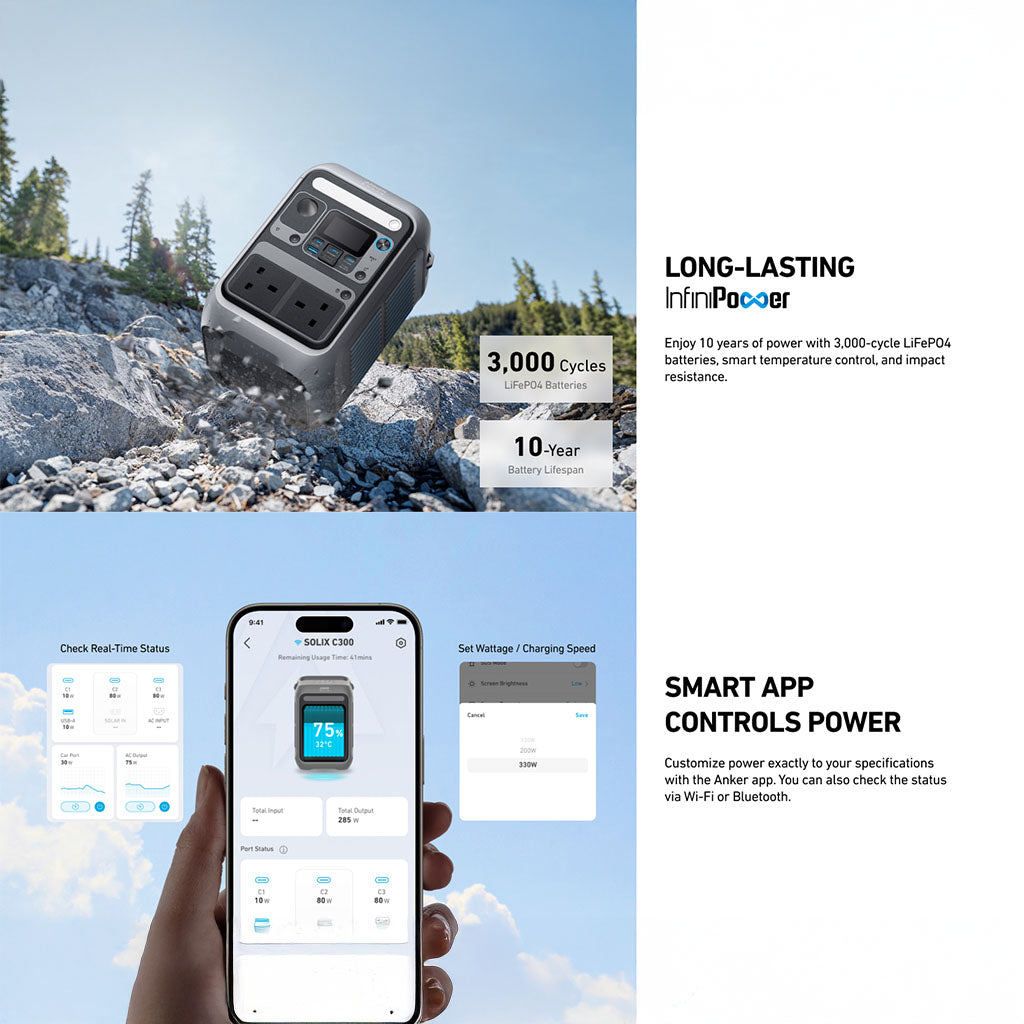 SOLIX C300 Portable Power Station with 7 Ports and USB-C Charging by Anker