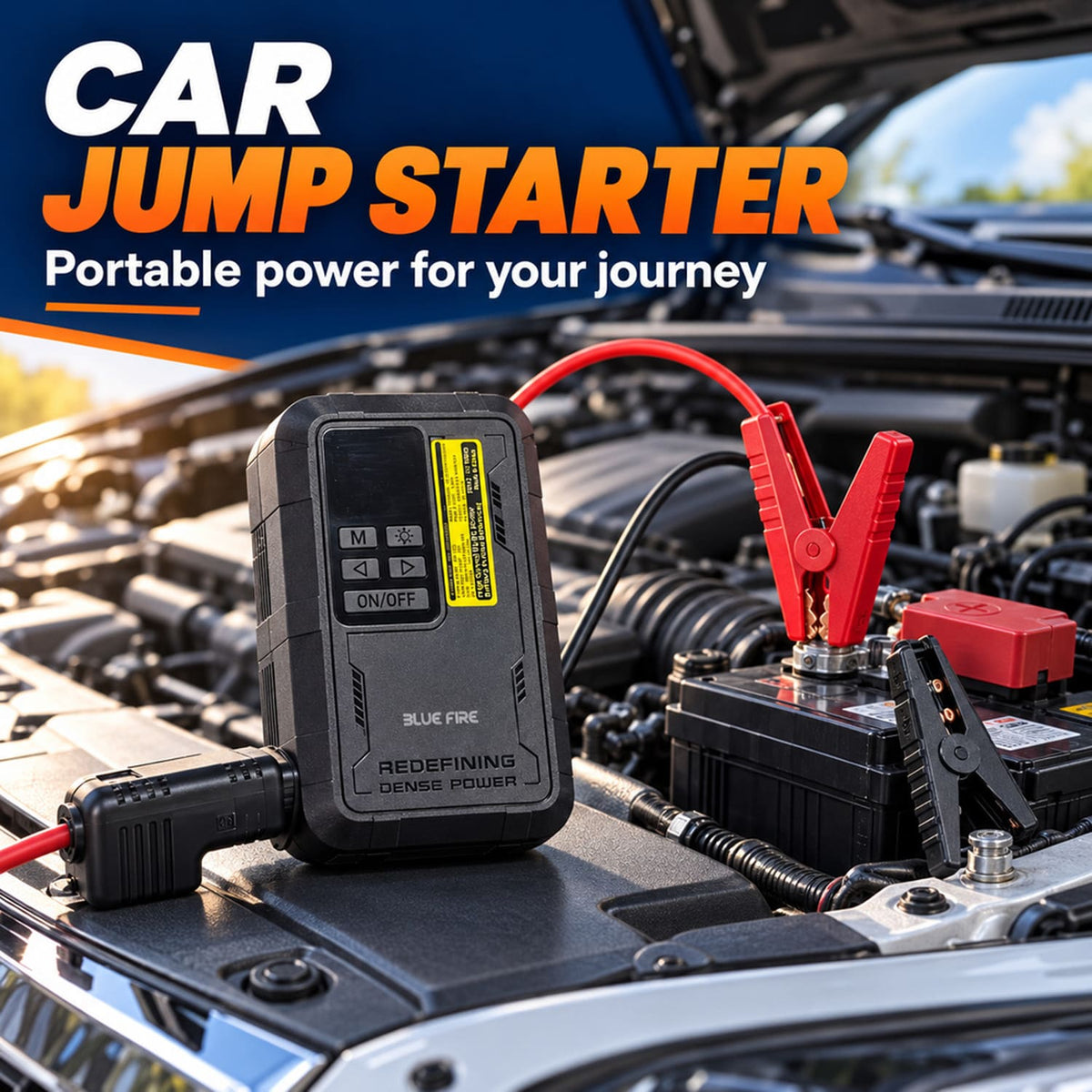 4-in-1 Portable Mini Car Jump Starter with Air Compressor, Emergency Powerbank and Flashlight BF-J06 by Blue fire