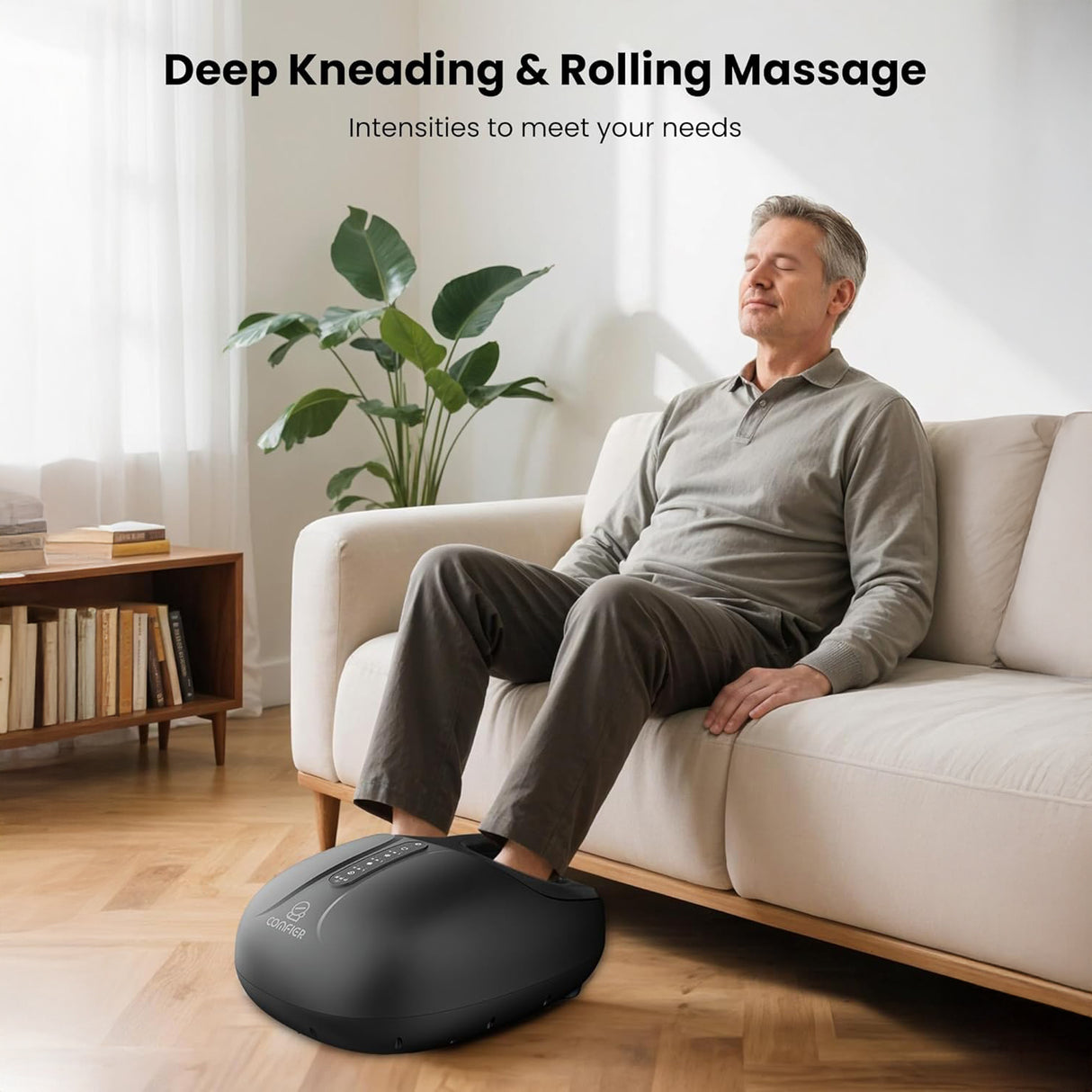 COMFIER foot massager control panel with adjustable settings for heat and massage intensity