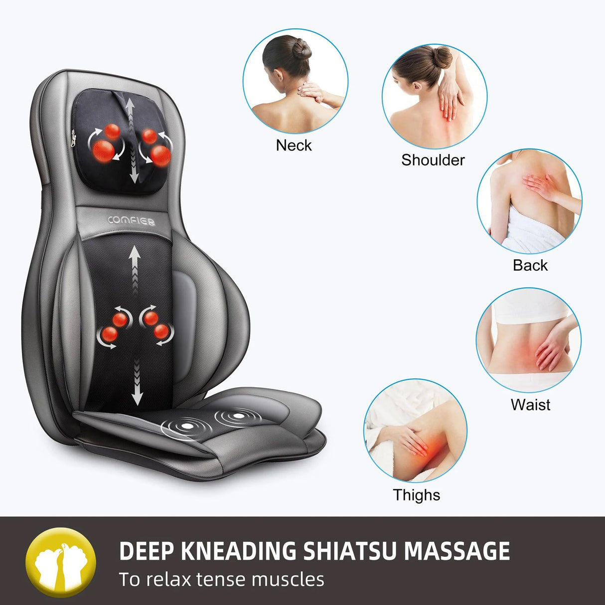Shiatsu Neck & Back Massager with Heat & Air Compression, APP Control Massage Chair Pad by COMFIER