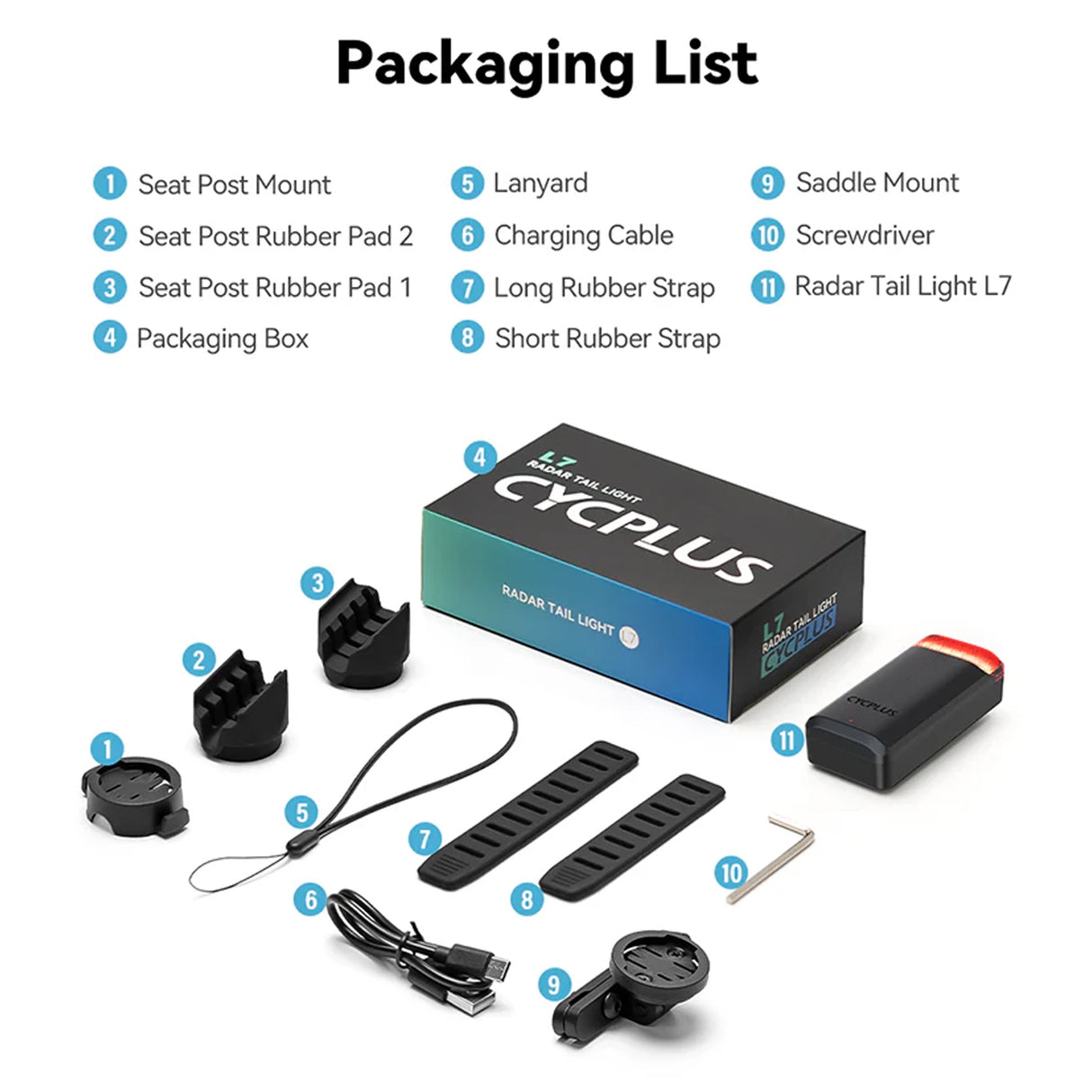 مصباح خلفي ذكي بالرادار L7 مع نظام متقدم لاكتشاف المركبات وتنبيه فرملة ذكي من CYCPLUS