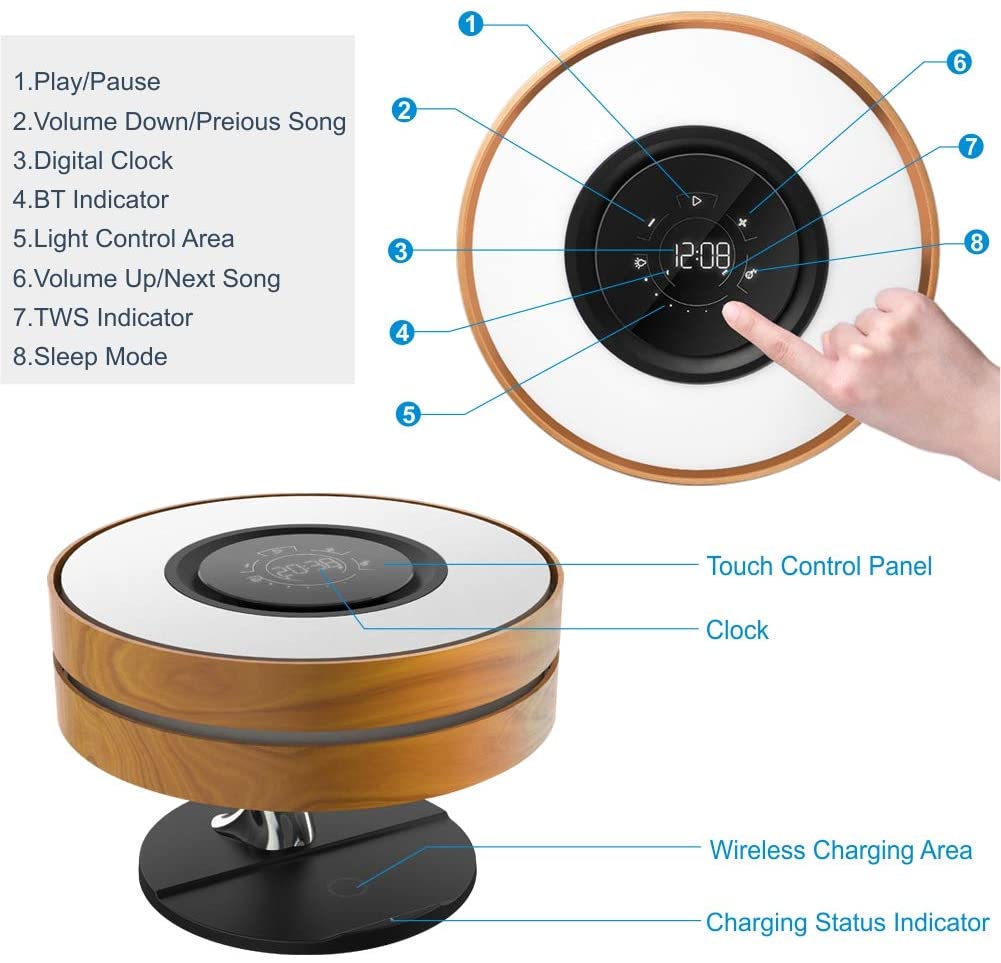 The Dawn Bedside Desk Lamp with Wireless charger and speaker | Bedside Lamp | SASKA Trading