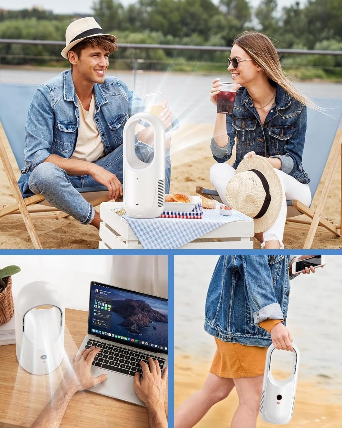 Intelligent Bladeless Fan, Portable Personal Desk Fan with 6-Speed 1800mAh Battery by Denx