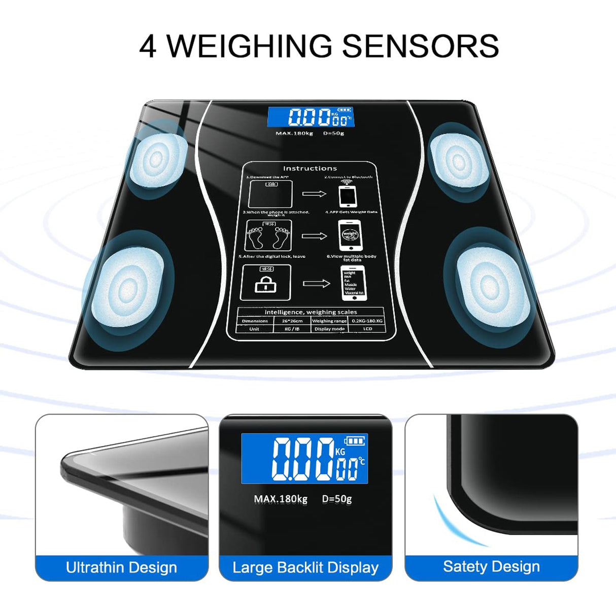 Bluetooth Smart Digital Weighing Scale for Body Weight, BMI and Weight Tracking by DENX