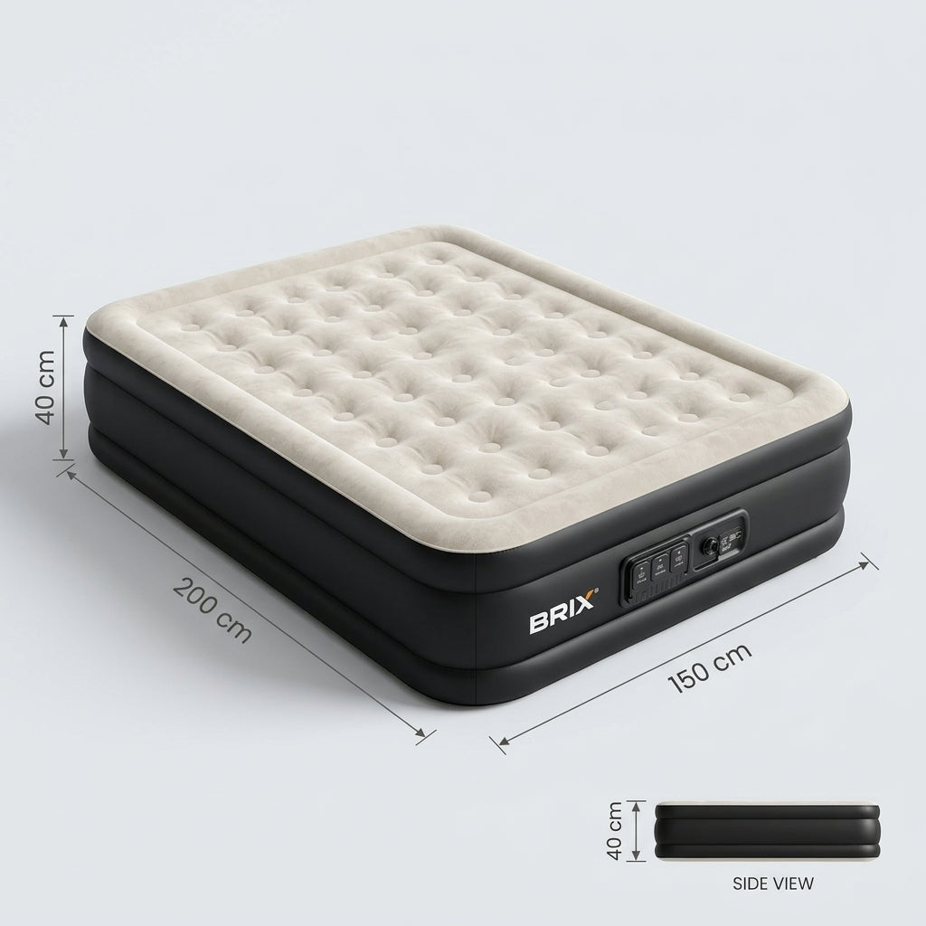 Raised Inflatable Air Mattress with Lithium Battery Pump, Removable Camping Light, Soft Flocked Top, Portable Guest Bed for Home, Travel and Outdoor Use by Brix
