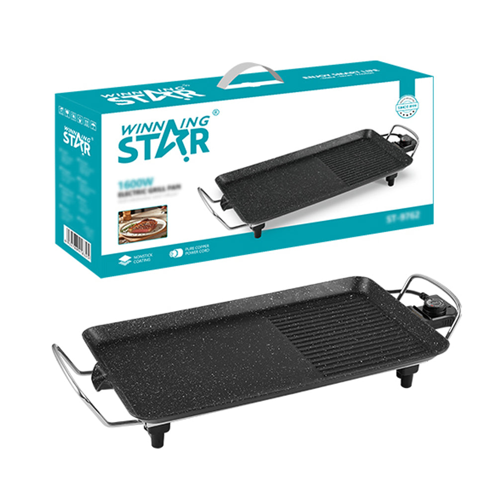 Multi-Functional Electric Grill Pan, 1600W Smokeless Indoor BBQ Grill & Non-Stick Electric Griddle with Adjustable Temperature Control by Winning Star