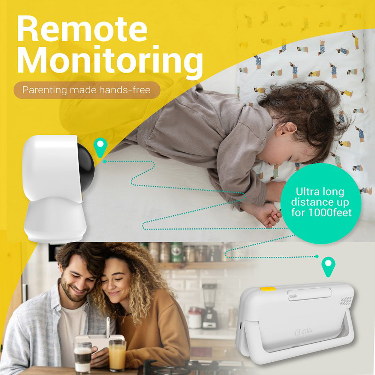 Baby Monitor Camera with 5 Inch Monitor, Non Wifi 1000ft Range AI Smart Baby Monitor by Ellie