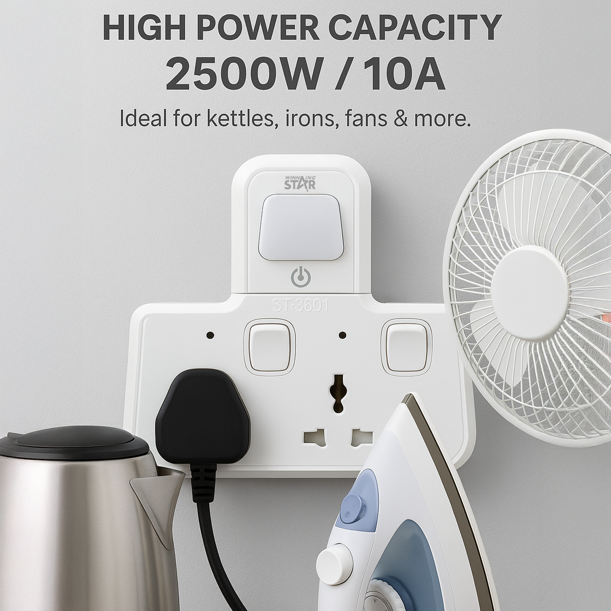 2-Outlet Extension Socket UK Plug with Night Light (ST-3601) by Winning Star | extension socket | SASKA Trading