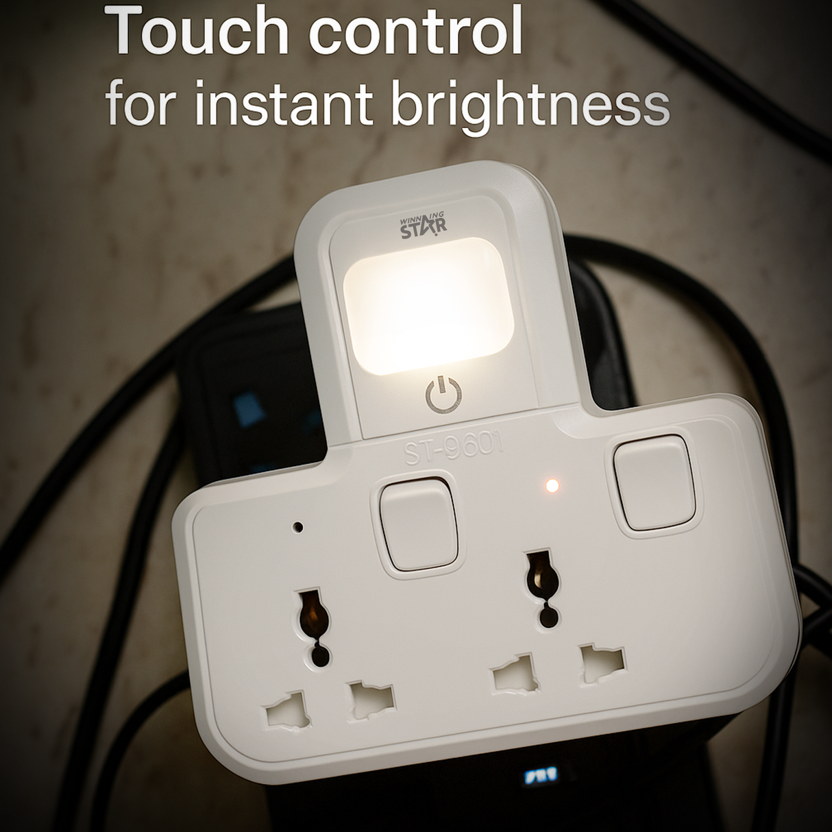 2-Outlet Extension Socket UK Plug with Night Light (ST-3601) by Winning Star | extension socket | SASKA Trading