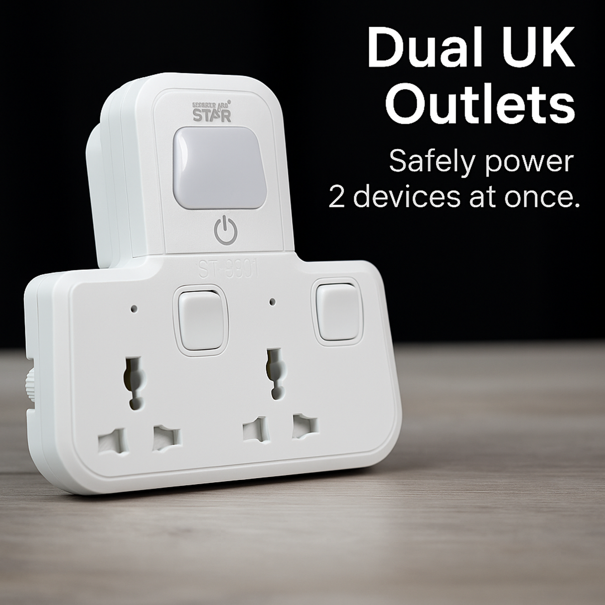 2-Outlet Extension Socket UK Plug with Night Light (ST-3601) by Winning Star | extension socket | SASKA Trading