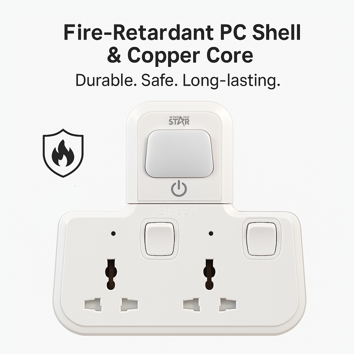 2-Outlet Extension Socket UK Plug with Night Light (ST-3601) by Winning Star | extension socket | SASKA Trading