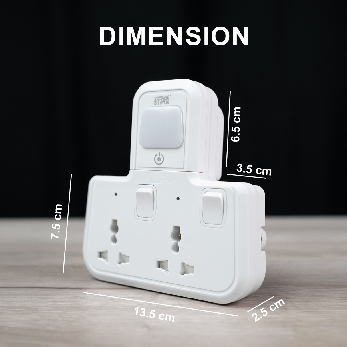 2-Outlet Extension Socket UK Plug with Night Light (ST-3601) by Winning Star | extension socket | SASKA Trading