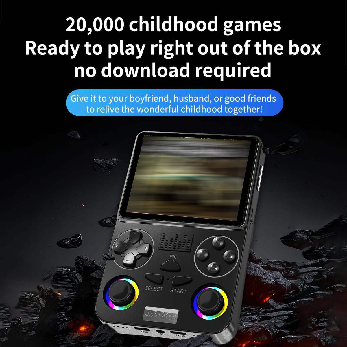 Portable Handheld Gaming Console J-36 Ultra with 3.5-Inch IPS Display, Preinstalled 20,000+ Classic Games, Dual Analog Joysticks, 64GB Built-in Storage, Wi-Fi and 3000mAh Battery
