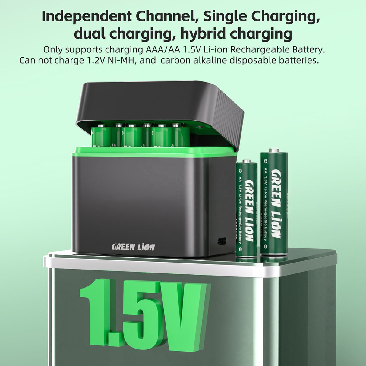 قاعدة شحن بطاريات AA وAAA بجهد 1.5 فولت ليثيوم مع منفذ USB-C موديل من Green Lion