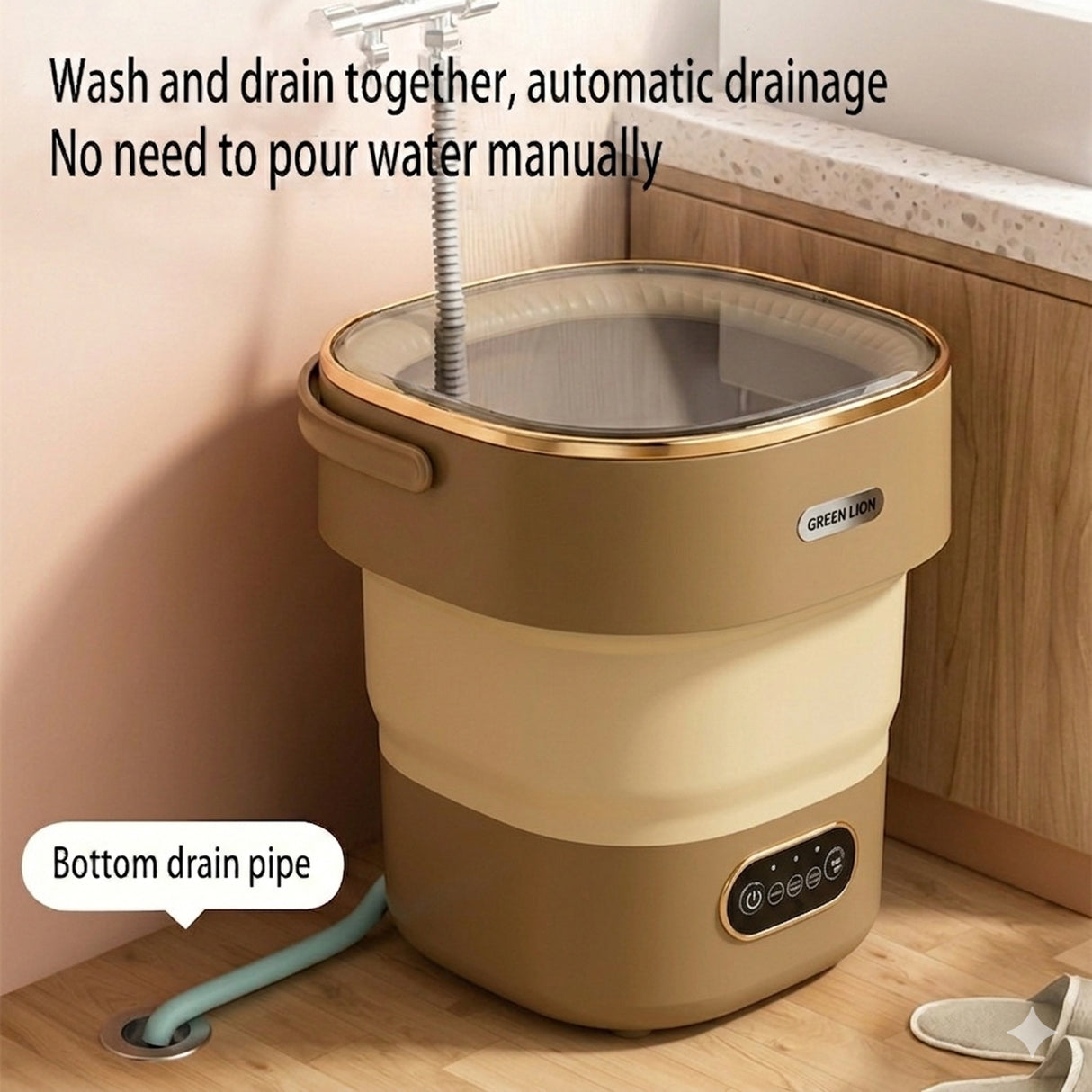 غسالة ملابس صغيرة محمولة وقابلة للطي 13 لتر مع 3 أوضاع غسيل لملابس الأطفال والملابس الداخلية والجوارب من Green Lion
