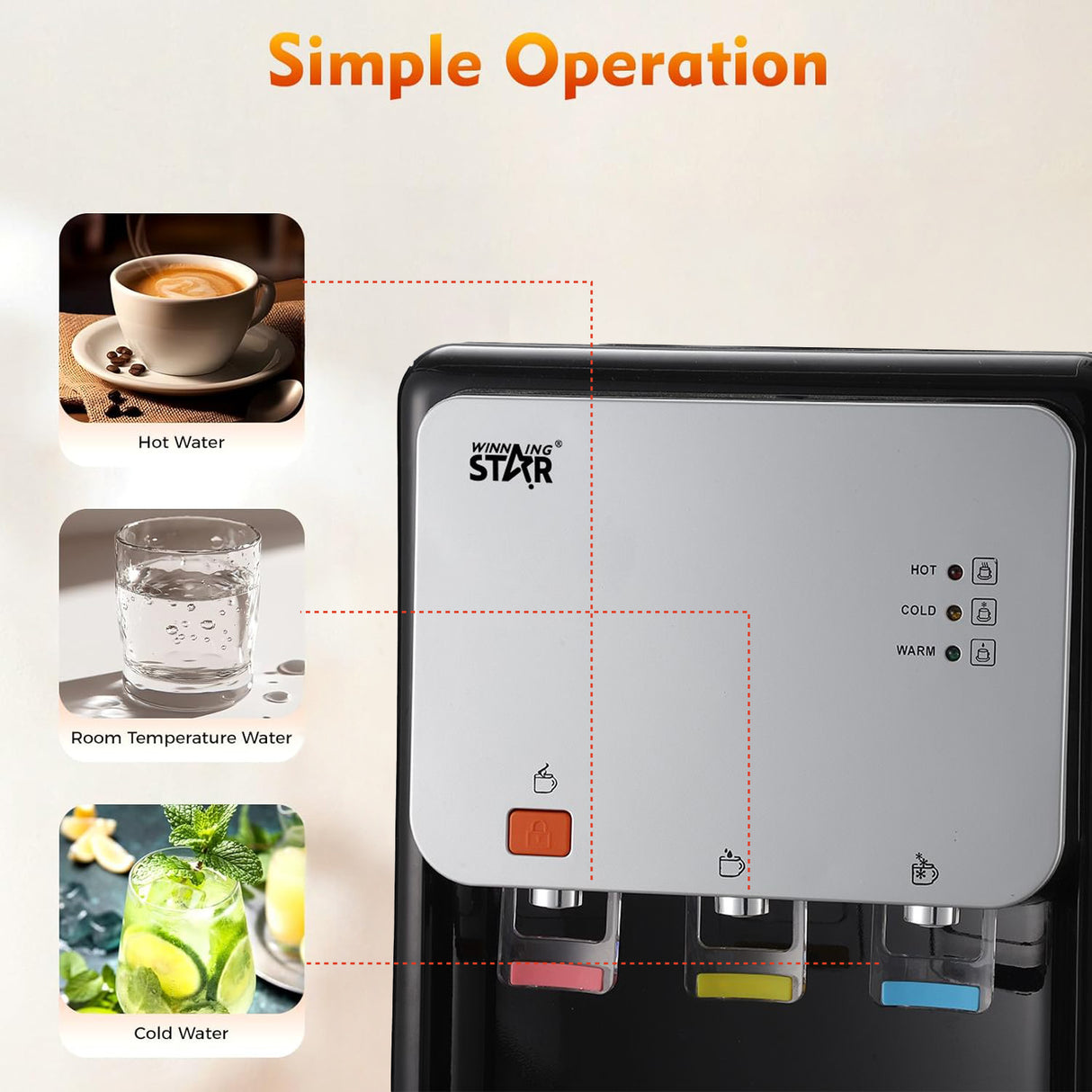 Bottom Loading Electric Water Dispenser for instant Hot, Cold & Ambient water (ST-6506-HS) by Winning Star | Water Dispenser | SASKA Trading