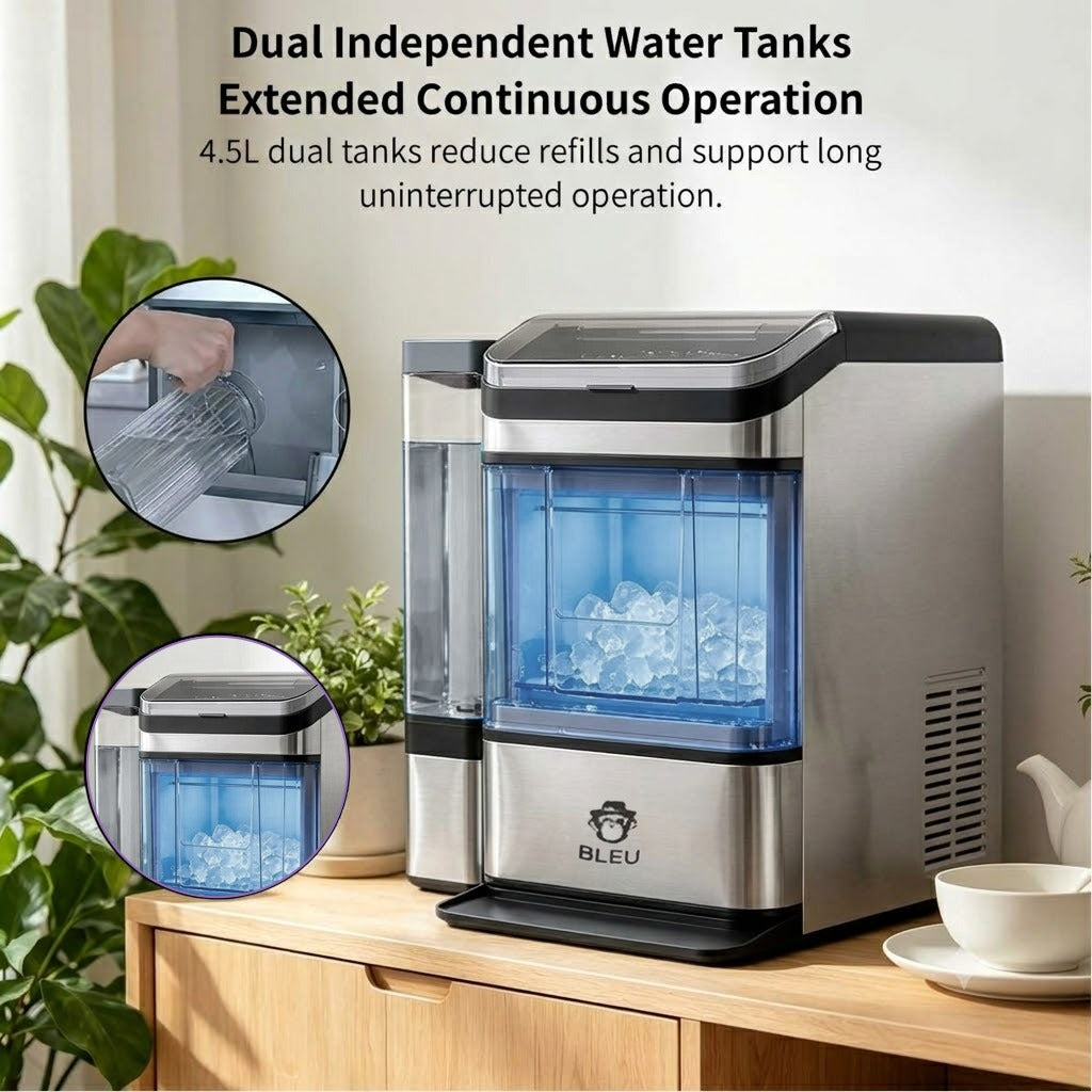 Portable Nugget Ice Maker Countertop with Self-Cleaning, Dual Water Tank, Quiet 45dB Operation & 38lbs Daily Ice Production