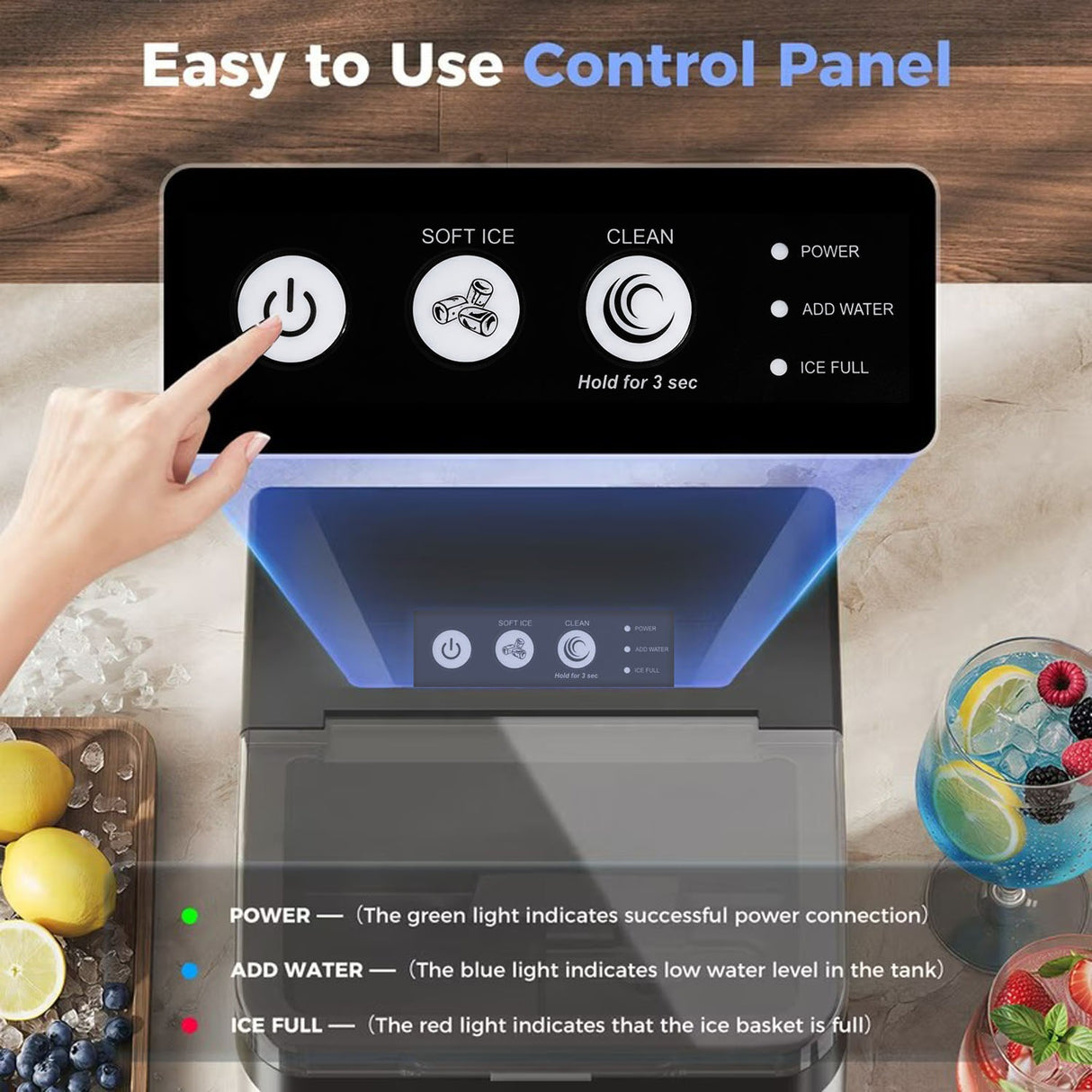 Portable Nugget Ice Maker Countertop with Self-Cleaning, Dual Water Tank, Quiet 45dB Operation & 38lbs Daily Ice Production