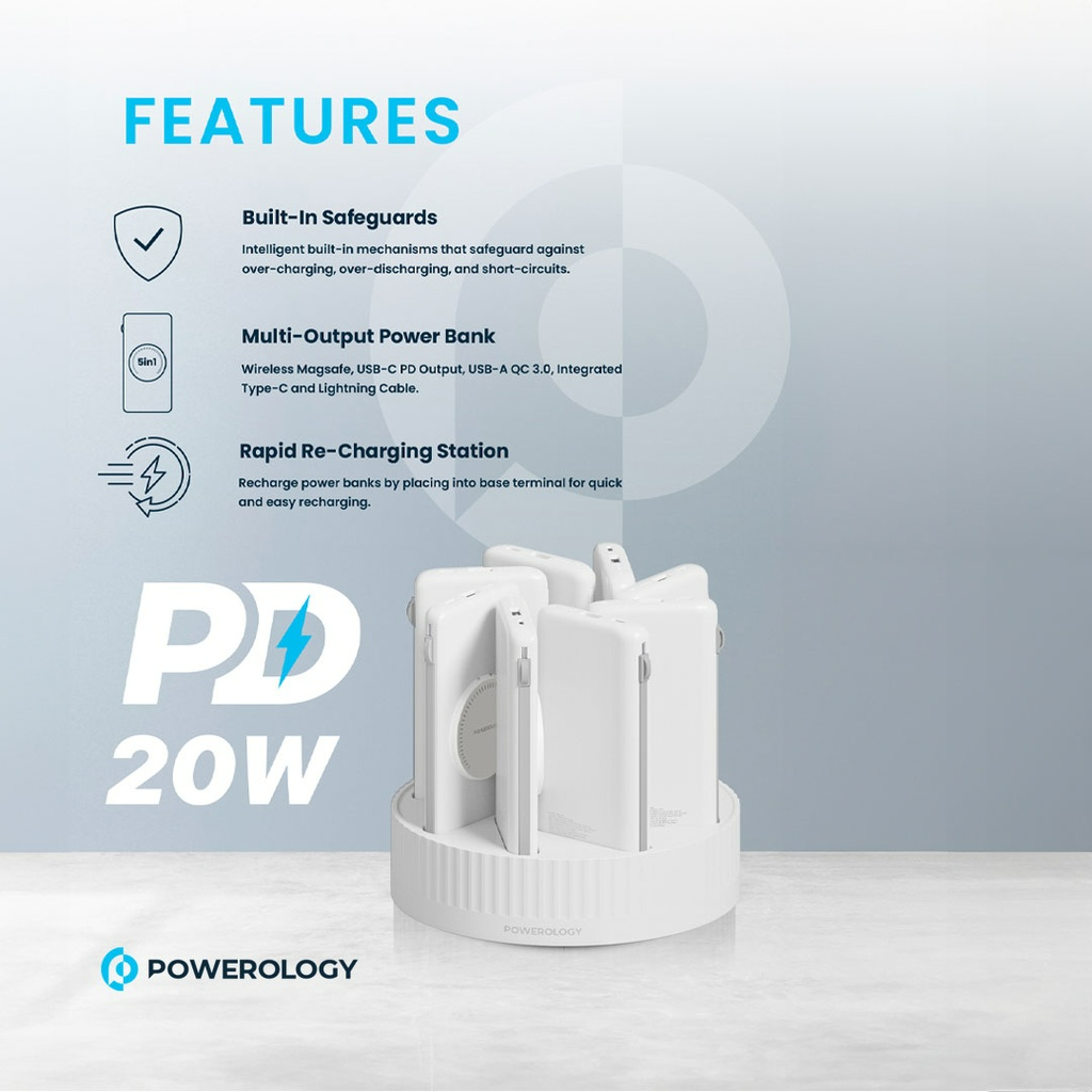 8-in-1 10000mAh Power Bank Charging Station with 120W Base 20W PD and 15W Wireless Charging by Powerology