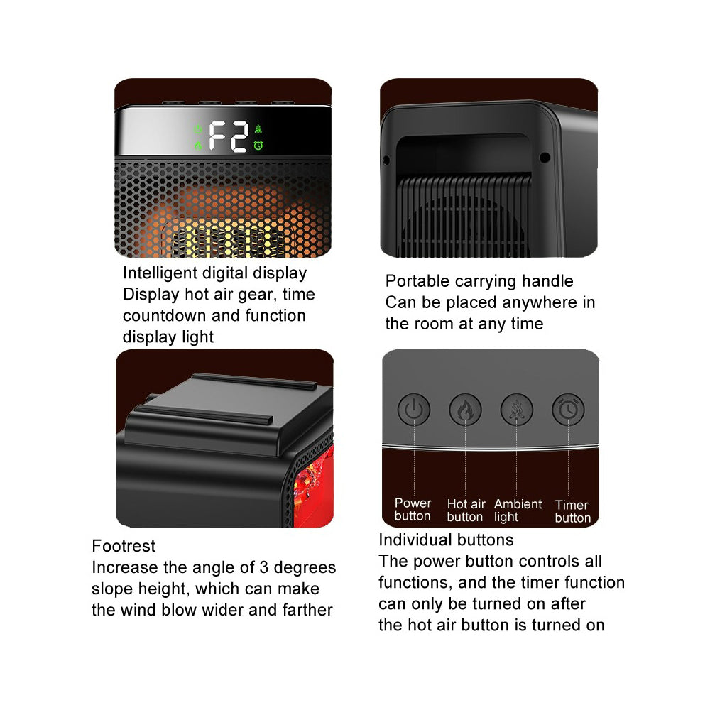 مدفأة كهربائية صغيرة مزودة بمنظم حرارة - مدفأة سيراميك سريعة التسخين مع إضاءة محيطة ديناميكية