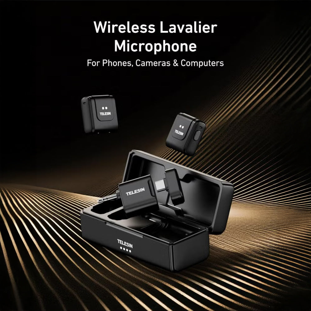 ميكروفون Lavalier لاسلكي 2 في 1، ميكروفون ياقة قابل للتوصيل والتشغيل للهواتف الذكية، صوت واضح مع خاصية إلغاء الضوضاء للتدوين بالفيديو، من TELESIN.