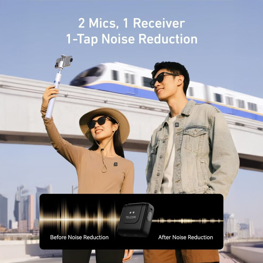 ميكروفون Lavalier لاسلكي 2 في 1، ميكروفون ياقة قابل للتوصيل والتشغيل للهواتف الذكية، صوت واضح مع خاصية إلغاء الضوضاء للتدوين بالفيديو، من TELESIN.