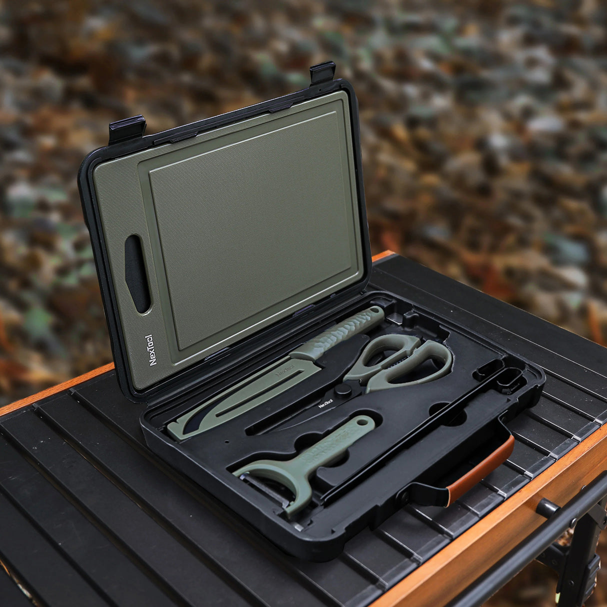 مجموعة الشواء والتخييم - سكين، لوح تقطيع، مقص متعدد الاستخدامات، ملقط، وحقيبة محمولة من Nextool